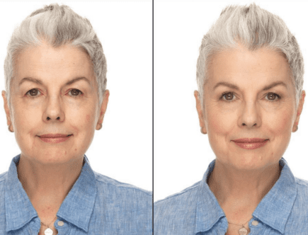 A woman with grey hair.